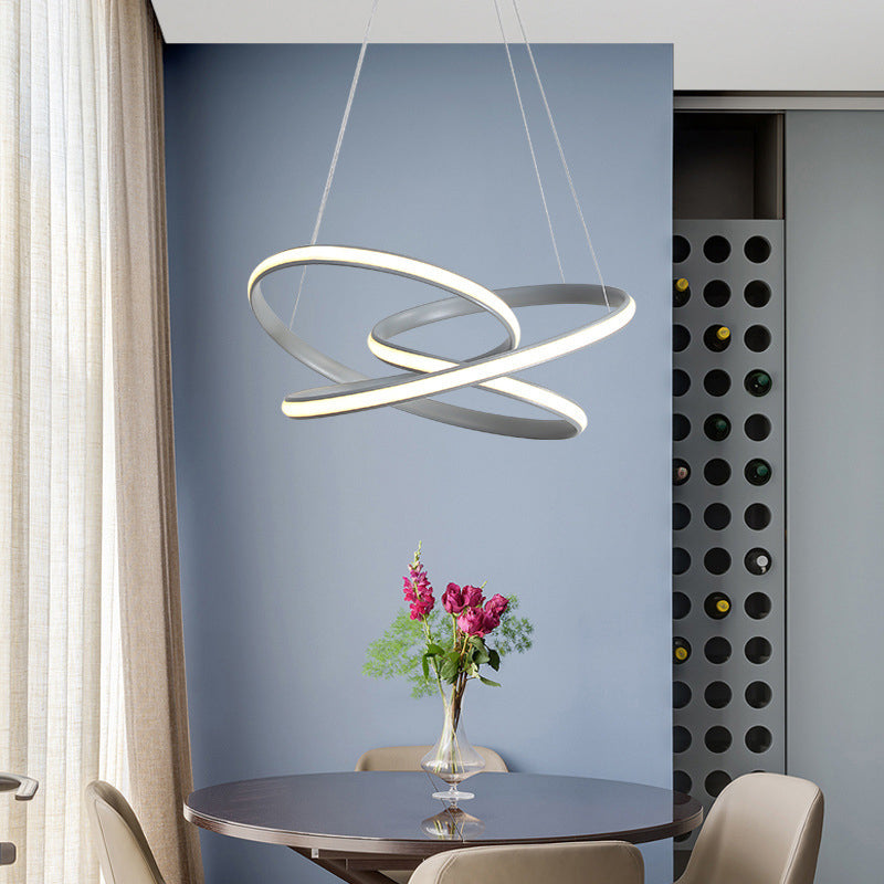Modern Grey Chandelier: Simplicity Metal LED Strip Pendant Light for Dining Room