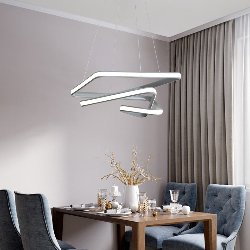 Modern Grey Chandelier: Simplicity Metal LED Strip Pendant Light for Dining Room