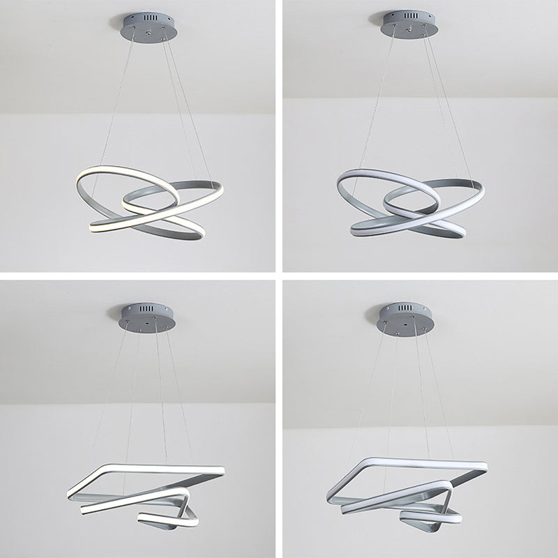 Modern Grey Chandelier: Simplicity Metal LED Strip Pendant Light for Dining Room