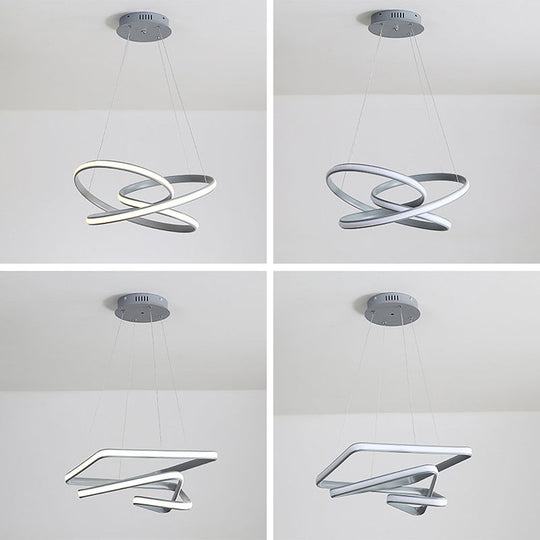 Modern Grey Chandelier: Simplicity Metal LED Strip Pendant Light for Dining Room