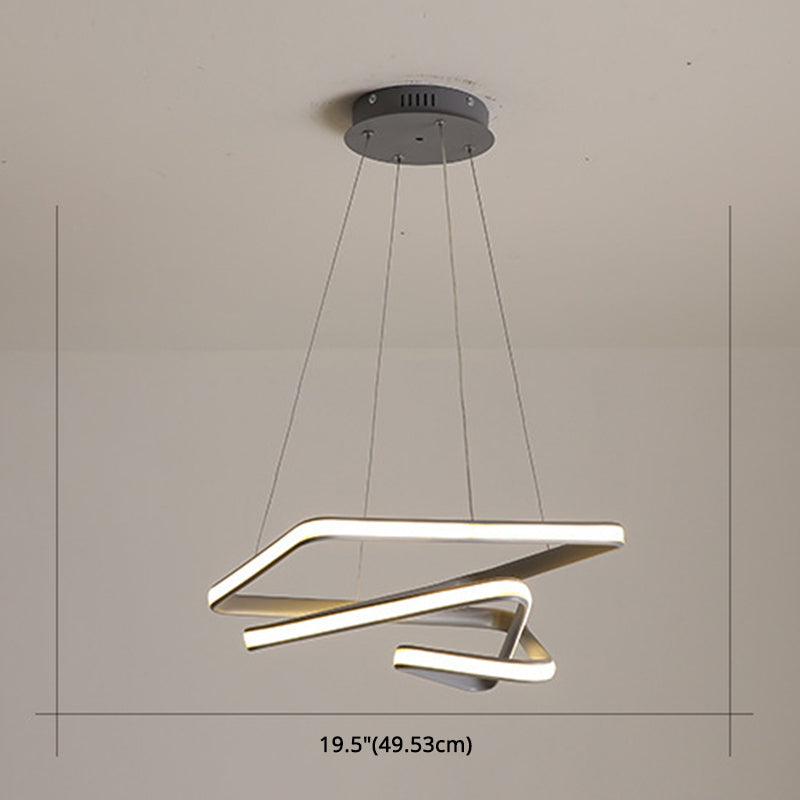 Modern Grey Chandelier: Simplicity Metal LED Strip Pendant Light for Dining Room