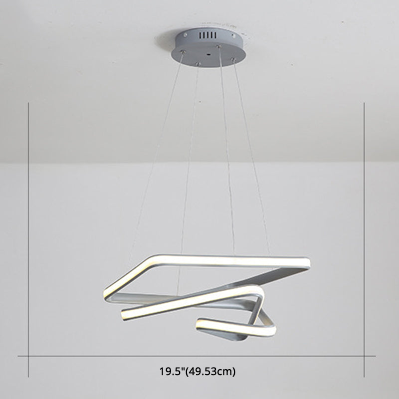 Modern Grey Chandelier: Simplicity Metal LED Strip Pendant Light for Dining Room