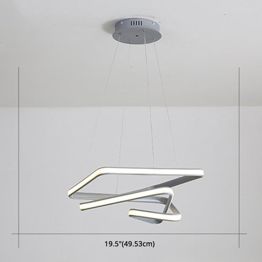 Modern Grey Chandelier: Simplicity Metal LED Strip Pendant Light for Dining Room