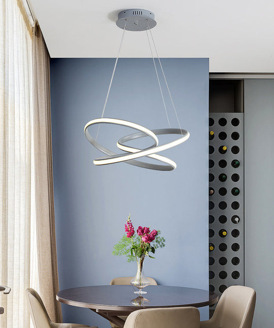 Modern Grey Chandelier: Simplicity Metal LED Strip Pendant Light for Dining Room