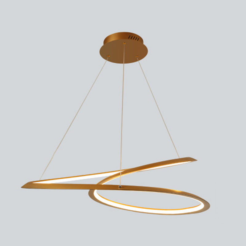 Metal LED Chandelier: Sleek Seamless Curves for Minimalistic Dining Room Lighting