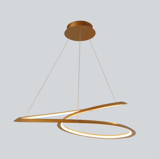 Metal LED Chandelier: Sleek Seamless Curves for Minimalistic Dining Room Lighting
