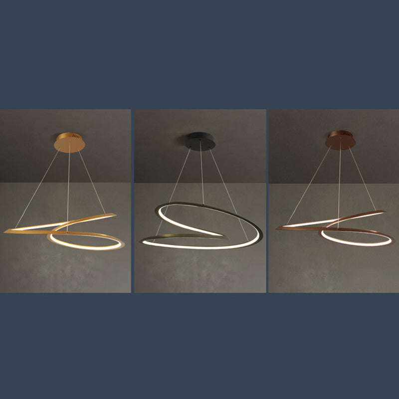 Metal LED Chandelier: Sleek Seamless Curves for Minimalistic Dining Room Lighting