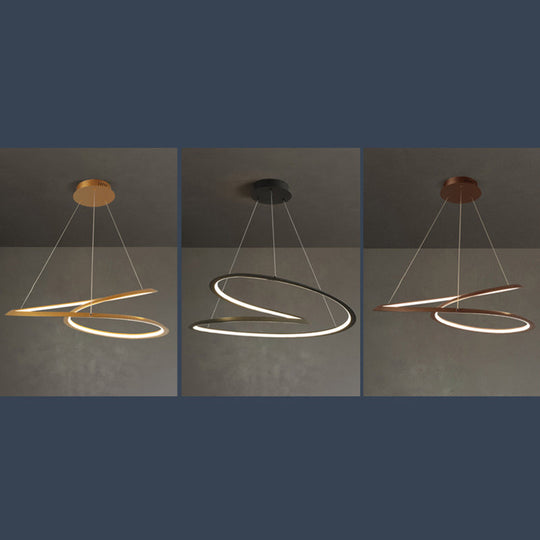 Metal LED Chandelier: Sleek Seamless Curves for Minimalistic Dining Room Lighting