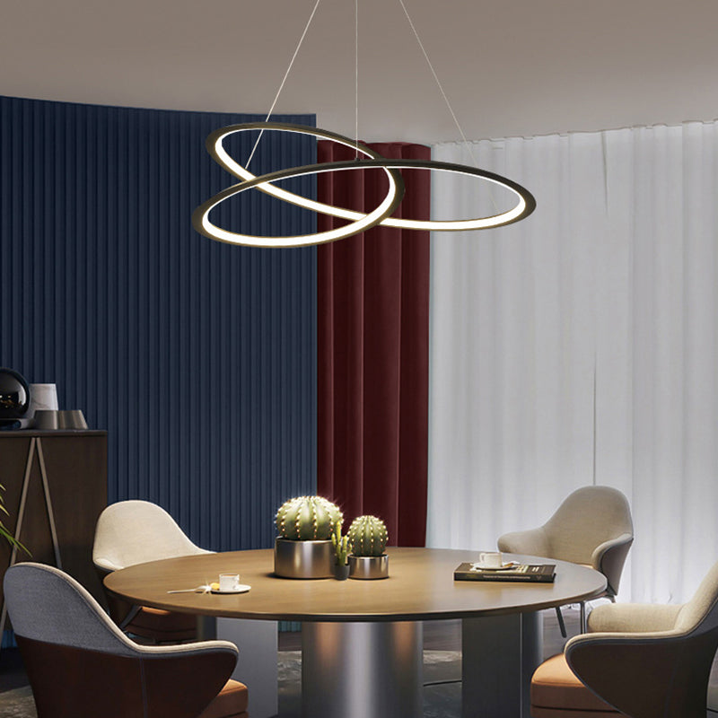 Metal LED Chandelier: Sleek Seamless Curves for Minimalistic Dining Room Lighting