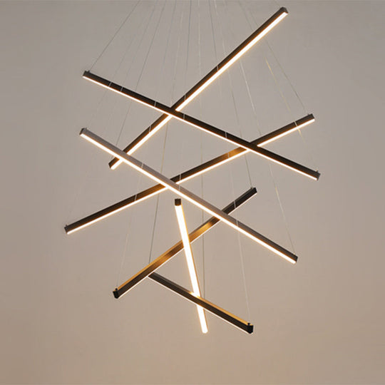 Black Sticks LED Chandelier Light Novelty Minimalist Metal Suspension Lamp for Lobby