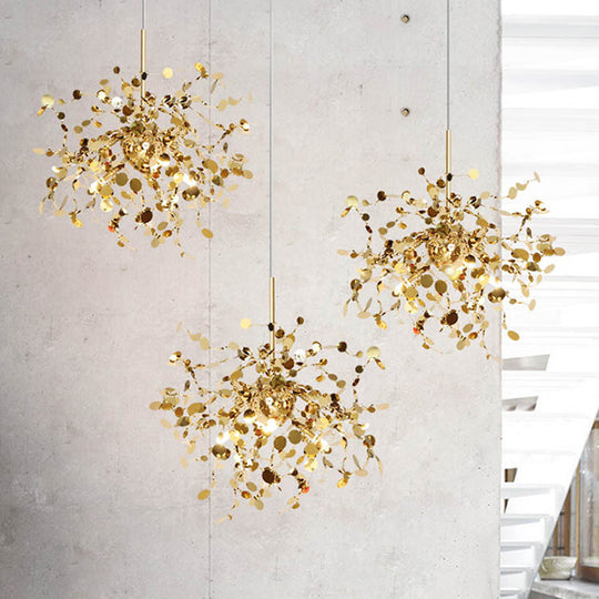 Modern Stainless Steel Leaf Pendant Light - Sequin Chandelier (3-Light) for Clothing Store