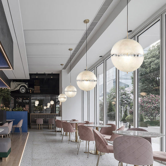 White Moon Sphere Chandelier: 1-Head Resin Pendant Light for Hallway Decor