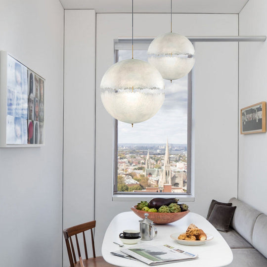 White Moon Sphere Chandelier: 1-Head Resin Pendant Light for Hallway Decor