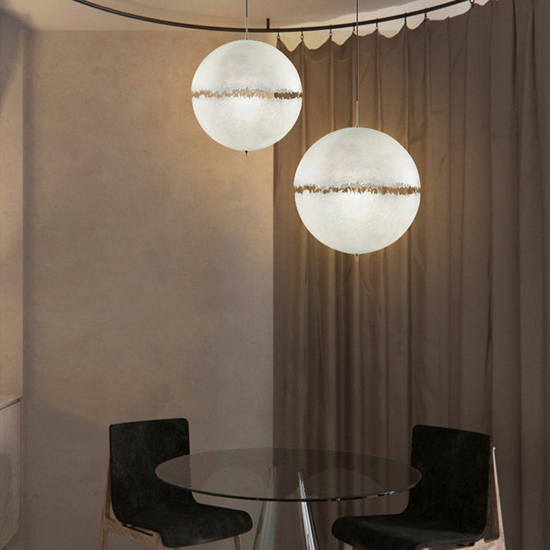 White Moon Sphere Chandelier: 1-Head Resin Pendant Light for Hallway Decor