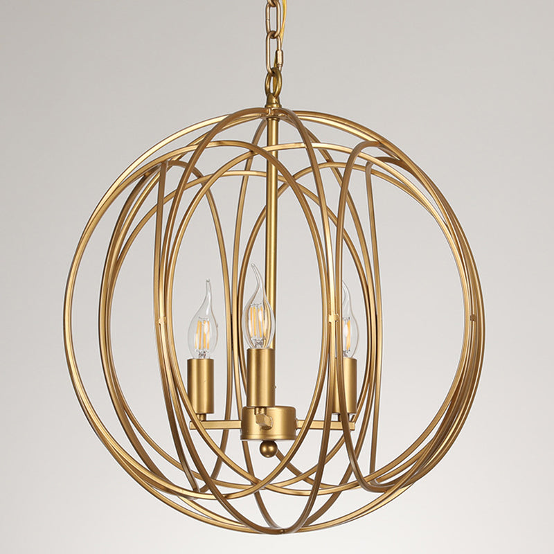 Vintage Gold Globe Chandelier – Elegant Metal Ceiling Light for Hallway
