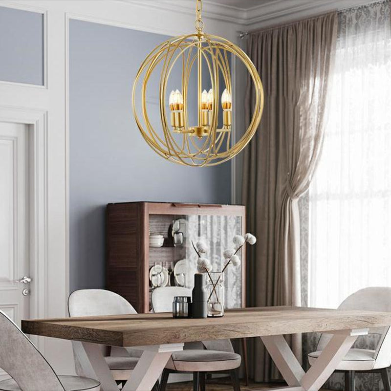 Vintage Gold Globe Chandelier – Elegant Metal Ceiling Light for Hallway