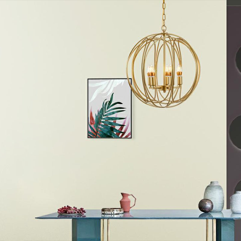 Vintage Gold Globe Chandelier – Elegant Metal Ceiling Light for Hallway