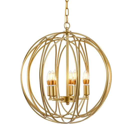 Vintage Gold Globe Chandelier – Elegant Metal Ceiling Light for Hallway