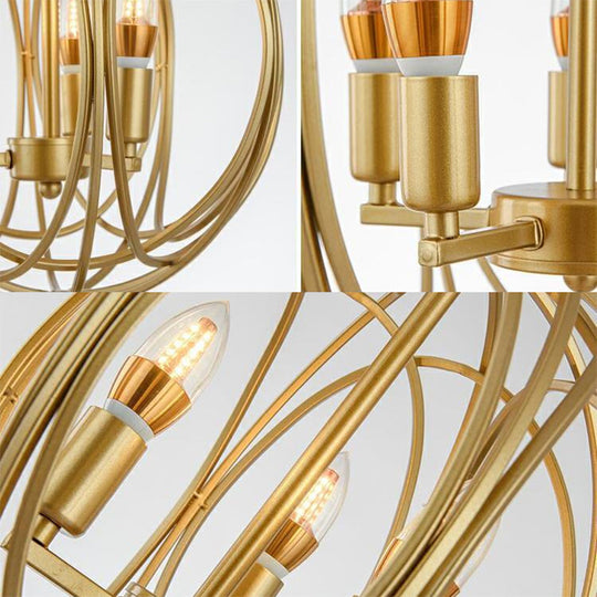 Vintage Gold Globe Chandelier – Elegant Metal Ceiling Light for Hallway