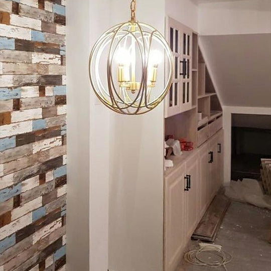 Vintage Gold Globe Chandelier – Elegant Metal Ceiling Light for Hallway