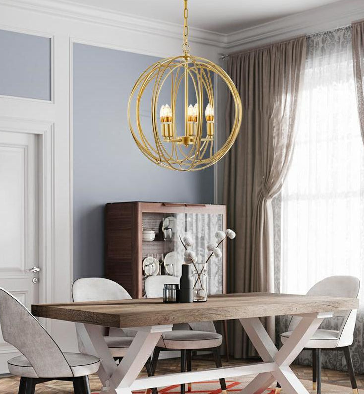 Vintage Gold Globe Chandelier – Elegant Metal Ceiling Light for Hallway