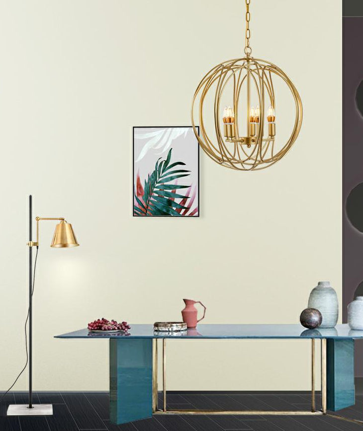 Vintage Gold Globe Chandelier – Elegant Metal Ceiling Light for Hallway