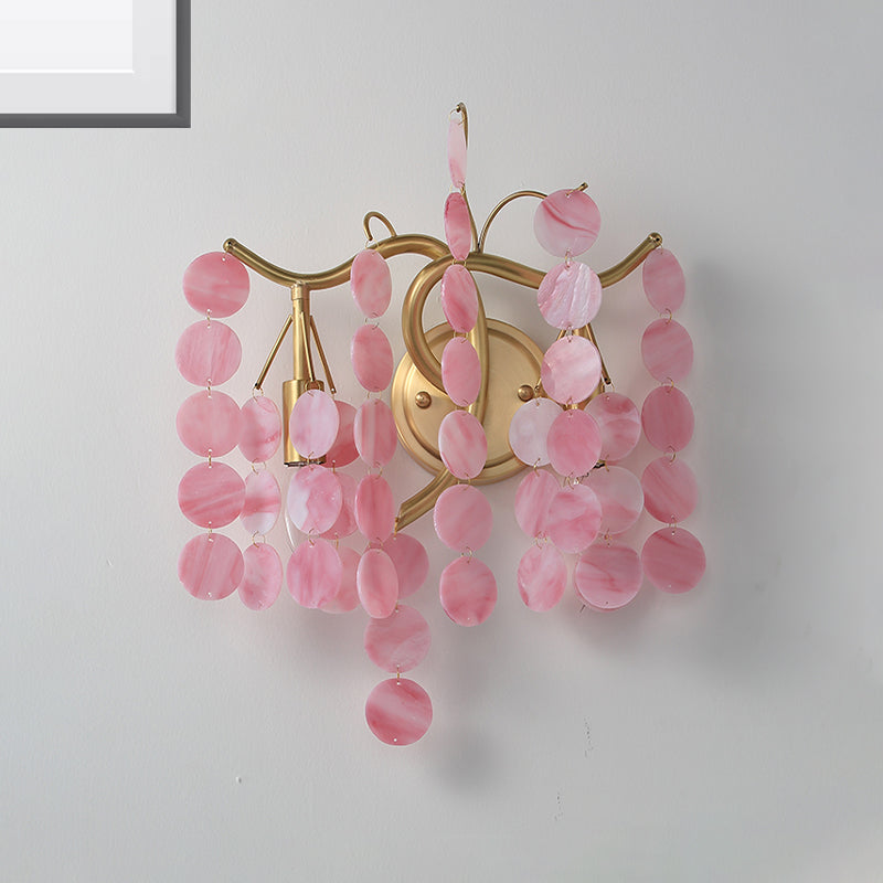 Modern Branch Design Bedroom Wall Lamp - Blue/Pink Glass, 2 Lights, Open Bulb