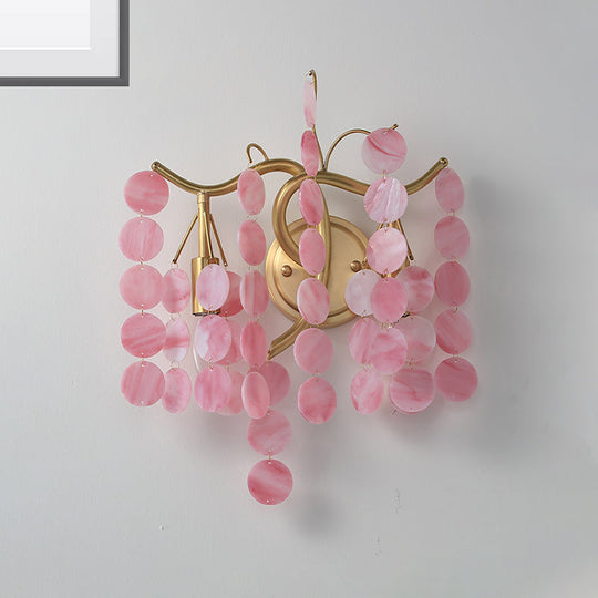 Modern Branch Design Bedroom Wall Lamp - Blue/Pink Glass, 2 Lights, Open Bulb
