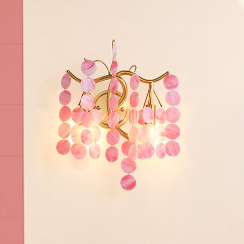 Modern Branch Design Bedroom Wall Lamp - Blue/Pink Glass, 2 Lights, Open Bulb