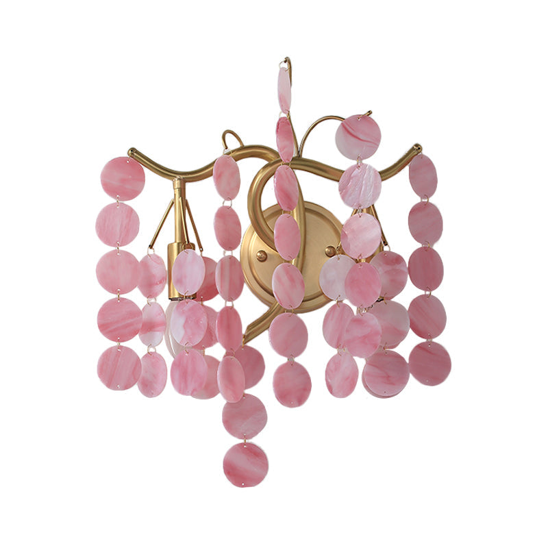 Modern Branch Design Bedroom Wall Lamp - Blue/Pink Glass, 2 Lights, Open Bulb