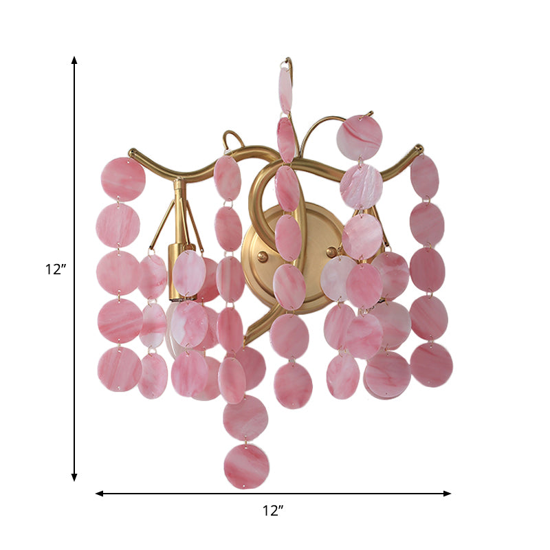 Modern Branch Design Bedroom Wall Lamp - Blue/Pink Glass, 2 Lights, Open Bulb