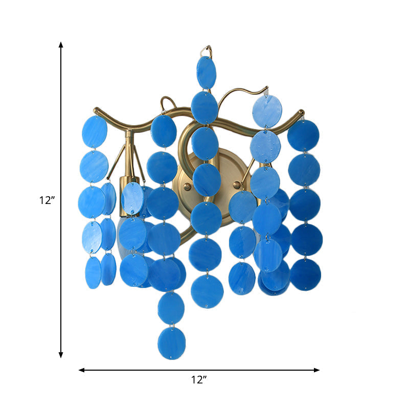Modern Branch Design Bedroom Wall Lamp - Blue/Pink Glass, 2 Lights, Open Bulb