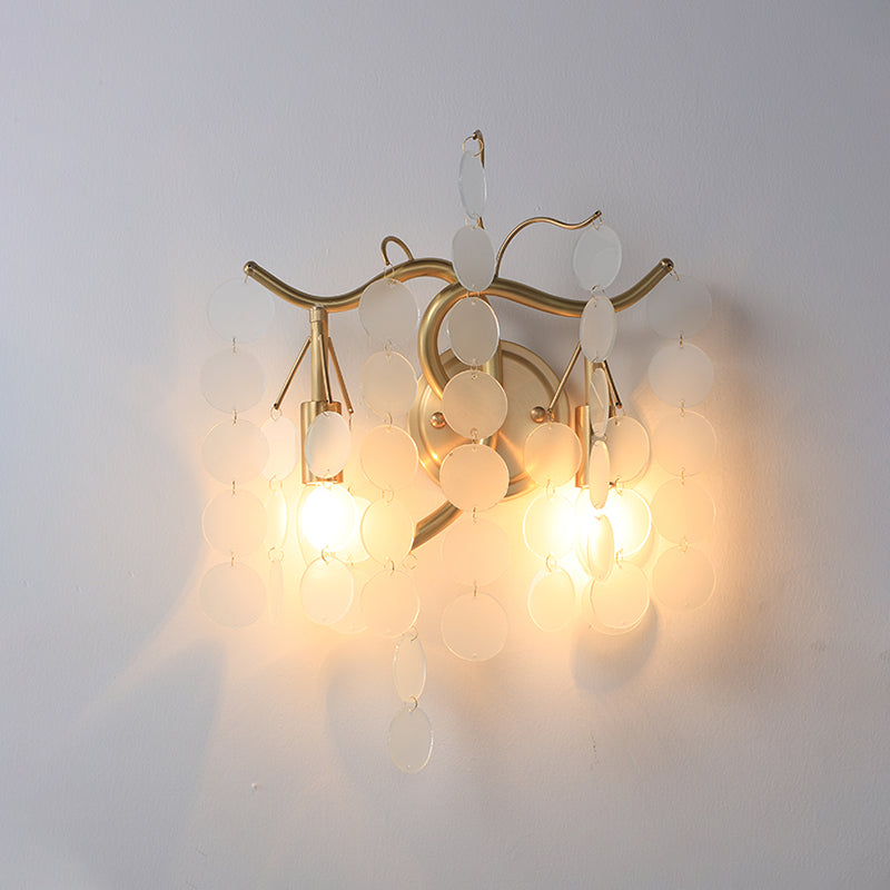 Modern Branch Design Bedroom Wall Lamp - Blue/Pink Glass, 2 Lights, Open Bulb