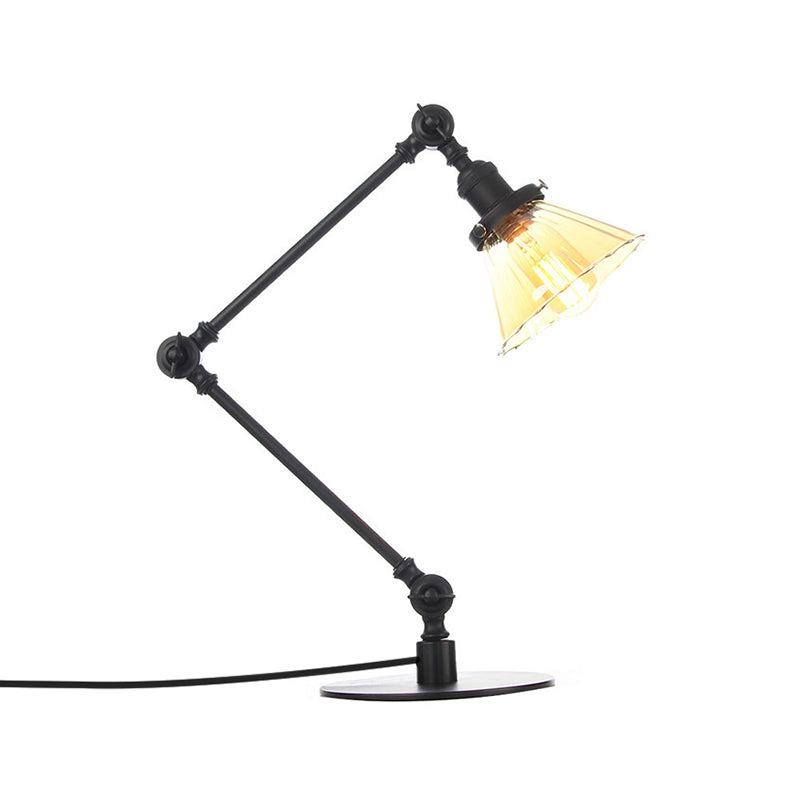 Stylish Cone Clear/Amber Glass Table Lamp - 1 Light Black/Brass Lighting for Study Room