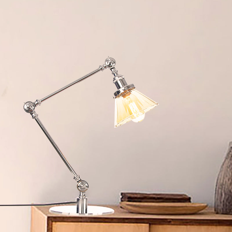 Stylish Cone Clear/Amber Glass Table Lamp - 1 Light Black/Brass Lighting for Study Room