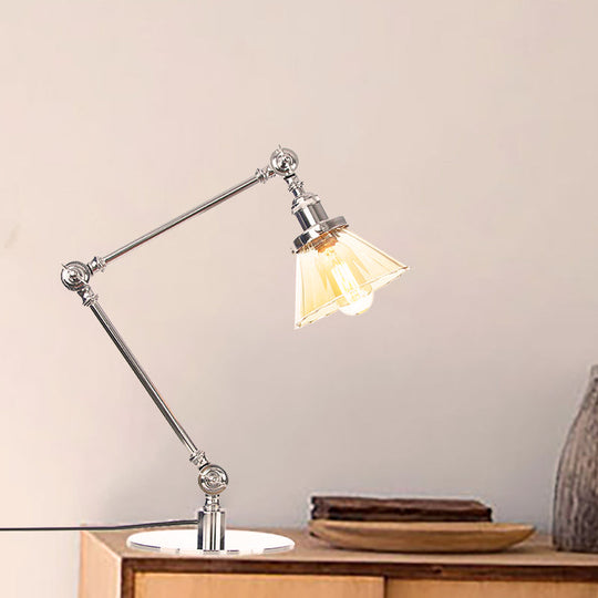 Stylish Cone Clear/Amber Glass Table Lamp - 1 Light Black/Brass Lighting for Study Room