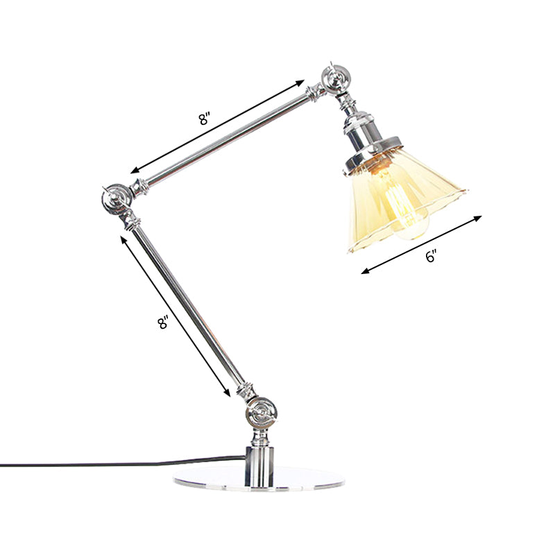 Stylish Cone Clear/Amber Glass Table Lamp - 1 Light Black/Brass Lighting for Study Room