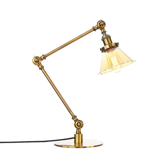 Stylish Cone Clear/Amber Glass Table Lamp - 1 Light Black/Brass Lighting for Study Room