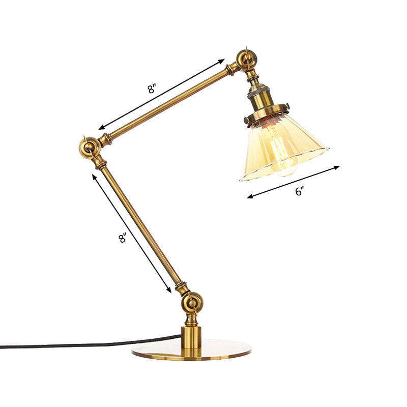 Stylish Cone Clear/Amber Glass Table Lamp - 1 Light Black/Brass Lighting for Study Room