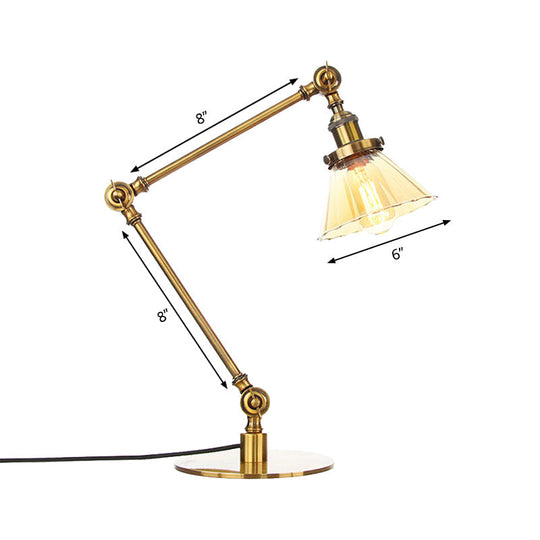 Stylish Cone Clear/Amber Glass Table Lamp - 1 Light Black/Brass Lighting for Study Room