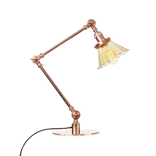 Stylish Cone Clear/Amber Glass Table Lamp - 1 Light Black/Brass Lighting for Study Room