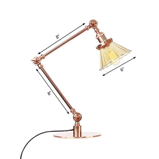 Stylish Cone Clear/Amber Glass Table Lamp - 1 Light Black/Brass Lighting for Study Room