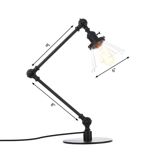 Stylish Cone Clear/Amber Glass Table Lamp - 1 Light Black/Brass Lighting for Study Room