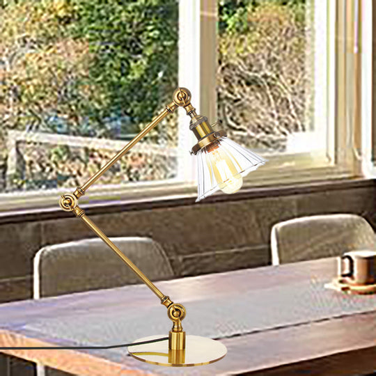 Stylish Cone Clear/Amber Glass Table Lamp - 1 Light Black/Brass Lighting for Study Room