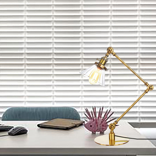 Stylish Cone Clear/Amber Glass Table Lamp - 1 Light Black/Brass Lighting for Study Room