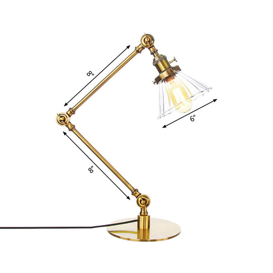 Stylish Cone Clear/Amber Glass Table Lamp - 1 Light Black/Brass Lighting for Study Room