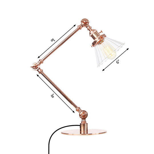 Stylish Cone Clear/Amber Glass Table Lamp - 1 Light Black/Brass Lighting for Study Room