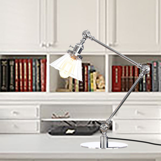 Stylish Cone Clear/Amber Glass Table Lamp - 1 Light Black/Brass Lighting for Study Room