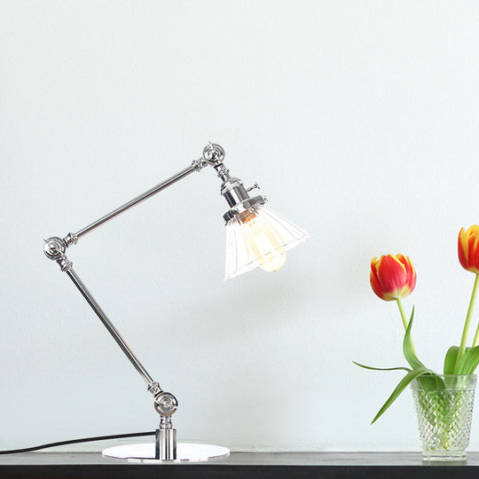 Stylish Cone Clear/Amber Glass Table Lamp - 1 Light Black/Brass Lighting for Study Room