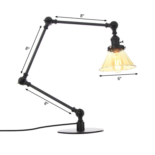 Stylish Cone Clear/Amber Glass Table Lamp - 1 Light Black/Brass Lighting for Study Room